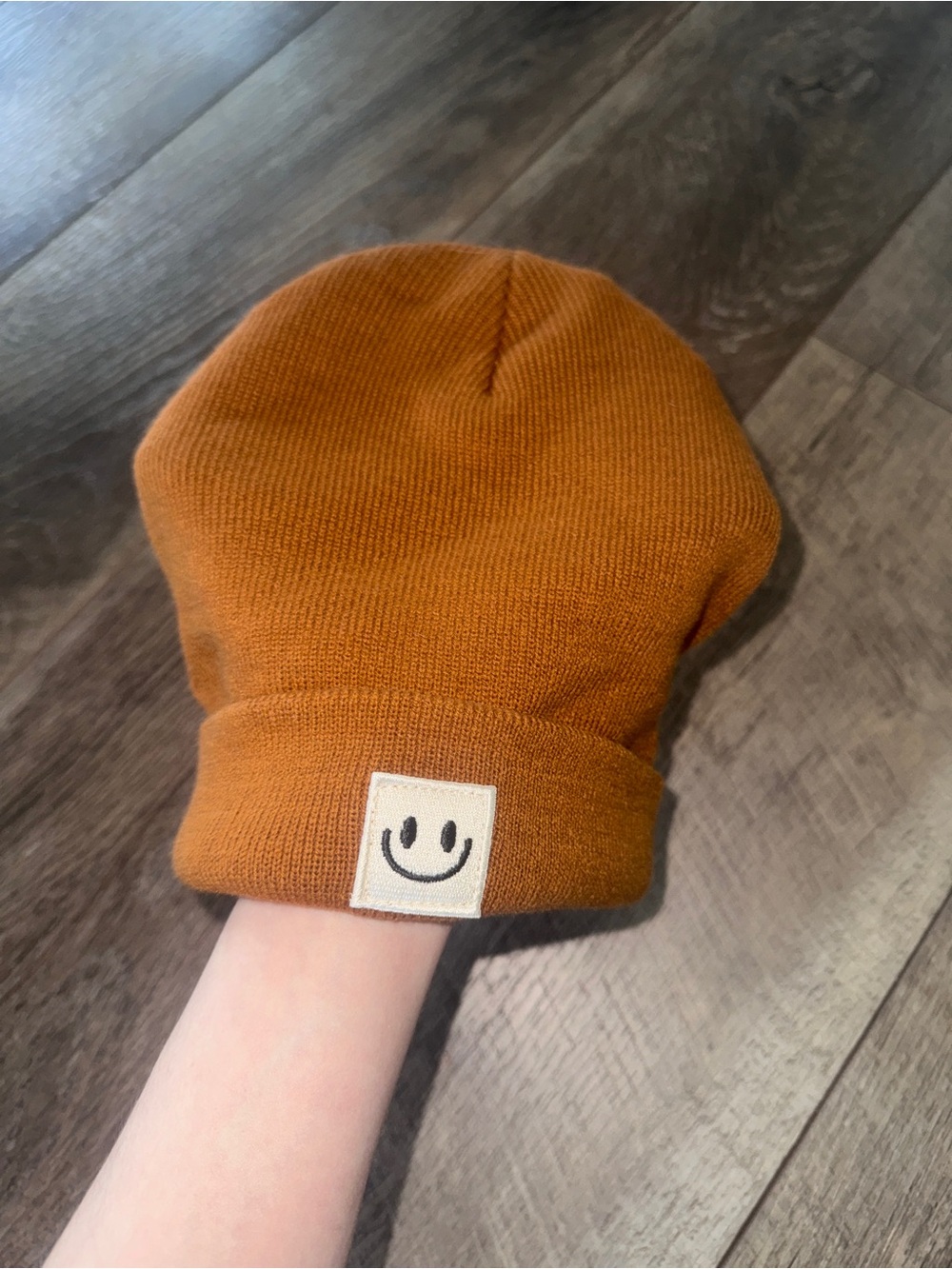 Kids Smiley Beanie - Rust Brown Medium Toddler